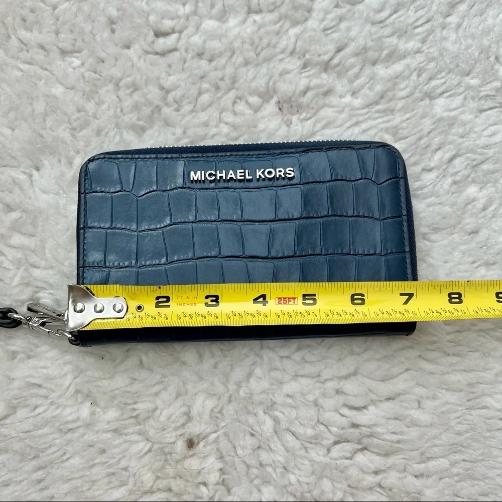 Michael Kors Croc Embossed Check Book/Phone Credit cards Wristlet Wallet